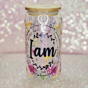 ☕"I Am" Inspirational/Religious 16oz Glass Cup☕BUNDLE & SAVE